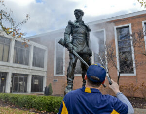 Mountaineer statue gets first cleaning in nearly 50 years